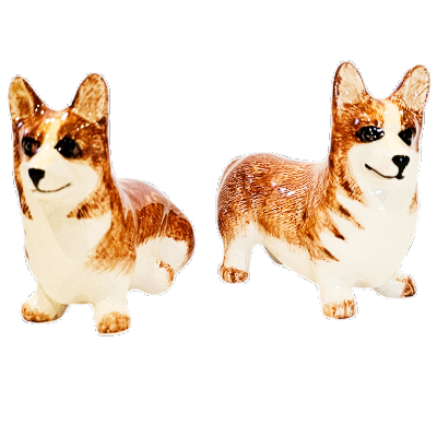 Corgi Set of 2 Porcelain Miniature Figurines