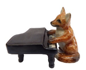 image Red Fox Playing Piano minature porcelain figurine