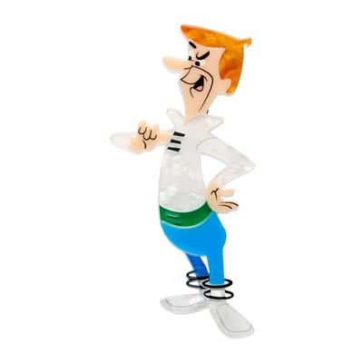 George Jetson Erstwilder Brooch character figurine with orange hair and blue shorts on a white background
