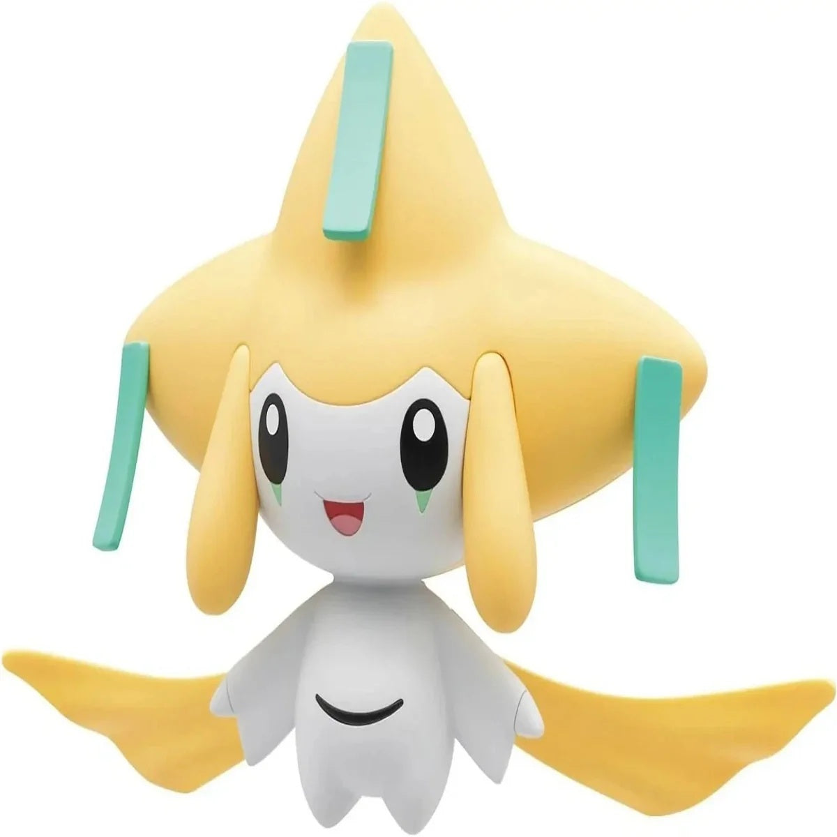 Toy figure of a character with yellow hair and green ribbons on a white background