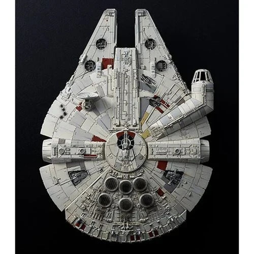 Model of the Millennium Falcon spaceship on a black background
