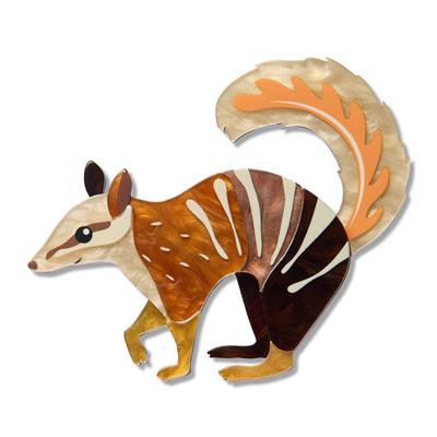 numbat erstwilder brooc with a striped pattern on a white background