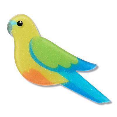 Colorful parrot-shaped object on a white background