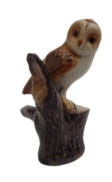 image barn Owl on Wood C Porcelain miniature Figurine