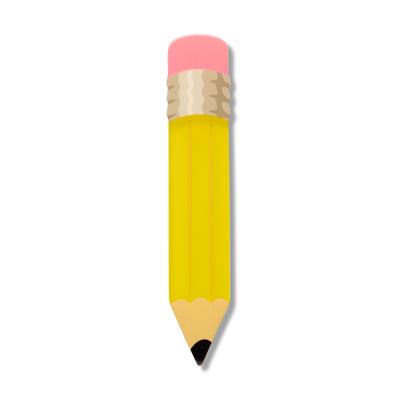 Yellow pencil with pink eraser on a white background