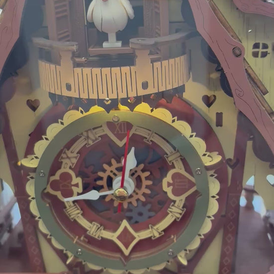 movie cuckoo clock whit bird comes out of doors and cuckoo's