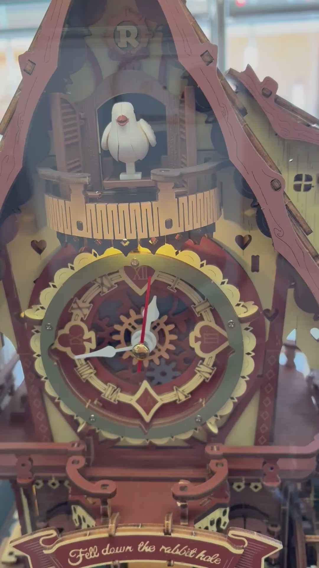 movie cuckoo clock whit bird comes out of doors and cuckoo's