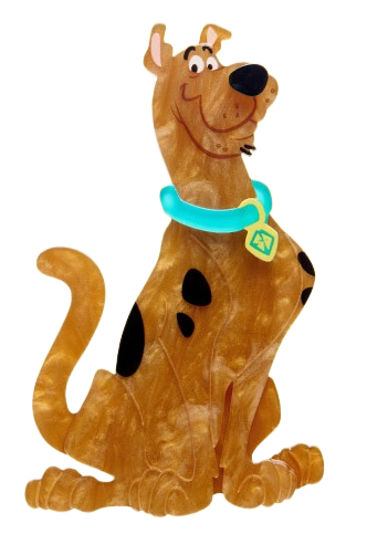 Scooby-Doo erstwilder brooch character with a blue collar on a white background