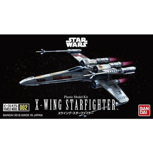 X-Wing Starfighter model kit with Bandai logo on a black background
