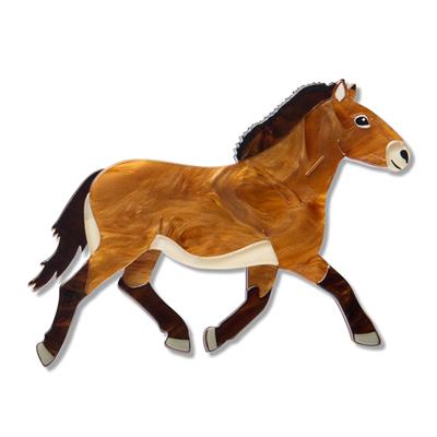 erstwilder brooch illustration of a brown horse with a black mane on a white background