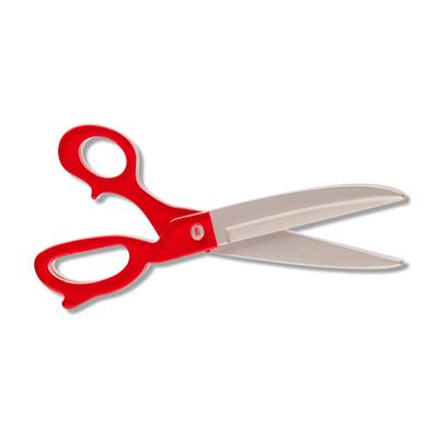 Red-handled scissors on a white background