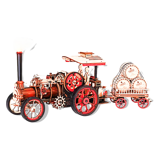 rokr mechanical model of a steam traction engine on white background