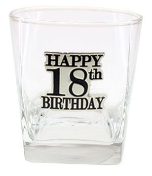 whisky glass Happy 18th birthday badged