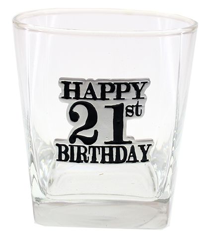 whisky glass Happy 21st birthday badged