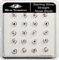 Sterling Silver Crystal Swirl Straight Nose Studs