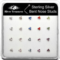 Sterling Silver Tri-Crystal L-shape Nose Studs