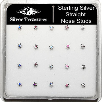 Sterling Silver Jewelled Star Straight Nose Studs