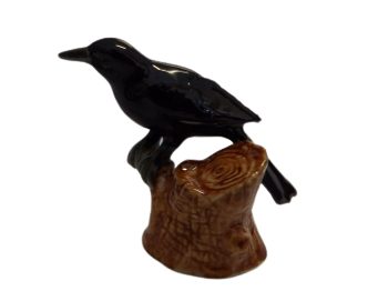 image Crow on Tree Ceramic  miniature Bird Figurine