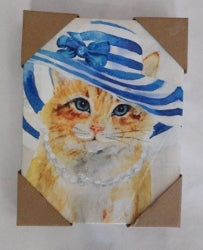 Ginger Cat Blue white Striper Hat Canvas Print