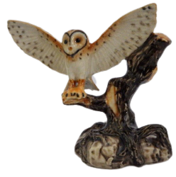 Barn Owl on Wood ceramic Miniature Figurine  porcelain owl bird miniature