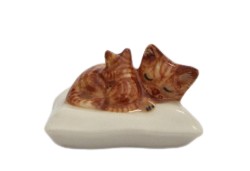 image Brown Cat With kitten on cushion miniature porcelain Animal  Figurine