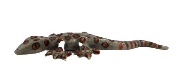 image Gecko lizard baby Grey Red Ceramic Miniature Figurine