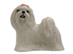 Maltese Terrier Red Ribbon Ceramic miniatue Dog Figurine