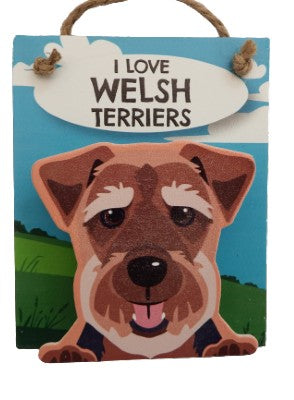 Sottobicchiere Divertente Con Welsh Terrier E Scritta 'All You Need Is Love And A Welsh Terrier', 9x9 Cm, MDF Lucido
