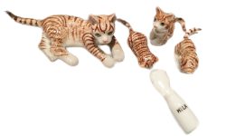 image Brown cat family W/bottle of spilt milk ceramic miniature Figurine( 5 pcs Set)
