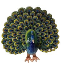 Peacock  open feathers minature  ceramic Figurine
