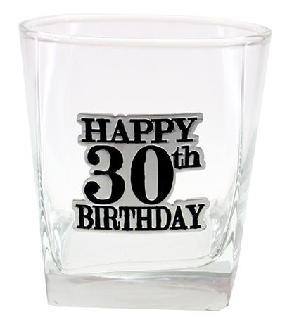 whisky glass Happy 30th birthday badged