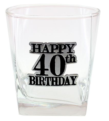 whisky glass Happy 40th birthday badged