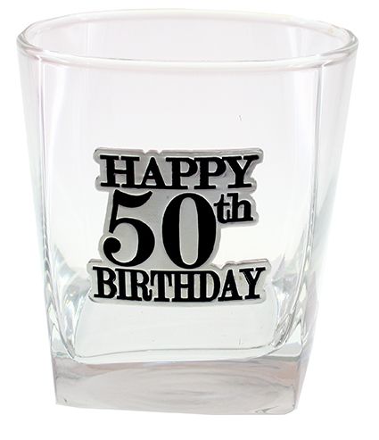 whisky glass Happy 50th birthday badged
