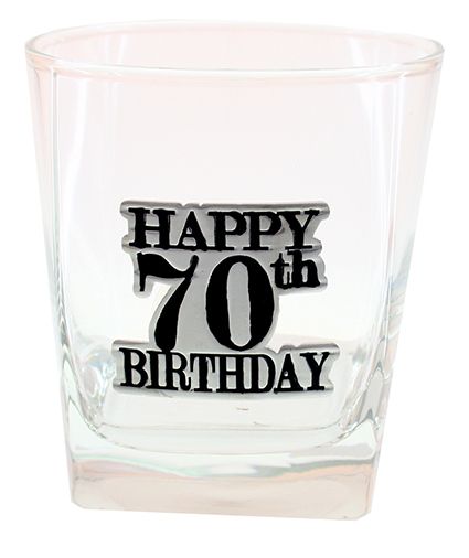 whisky glass Happy 70th birthday badged